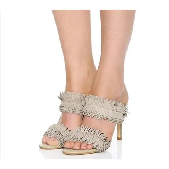 Joie Poppi Suede Leather Fringe Stilleto Slip On Heels Size 39.5 - Picture 9 of 9